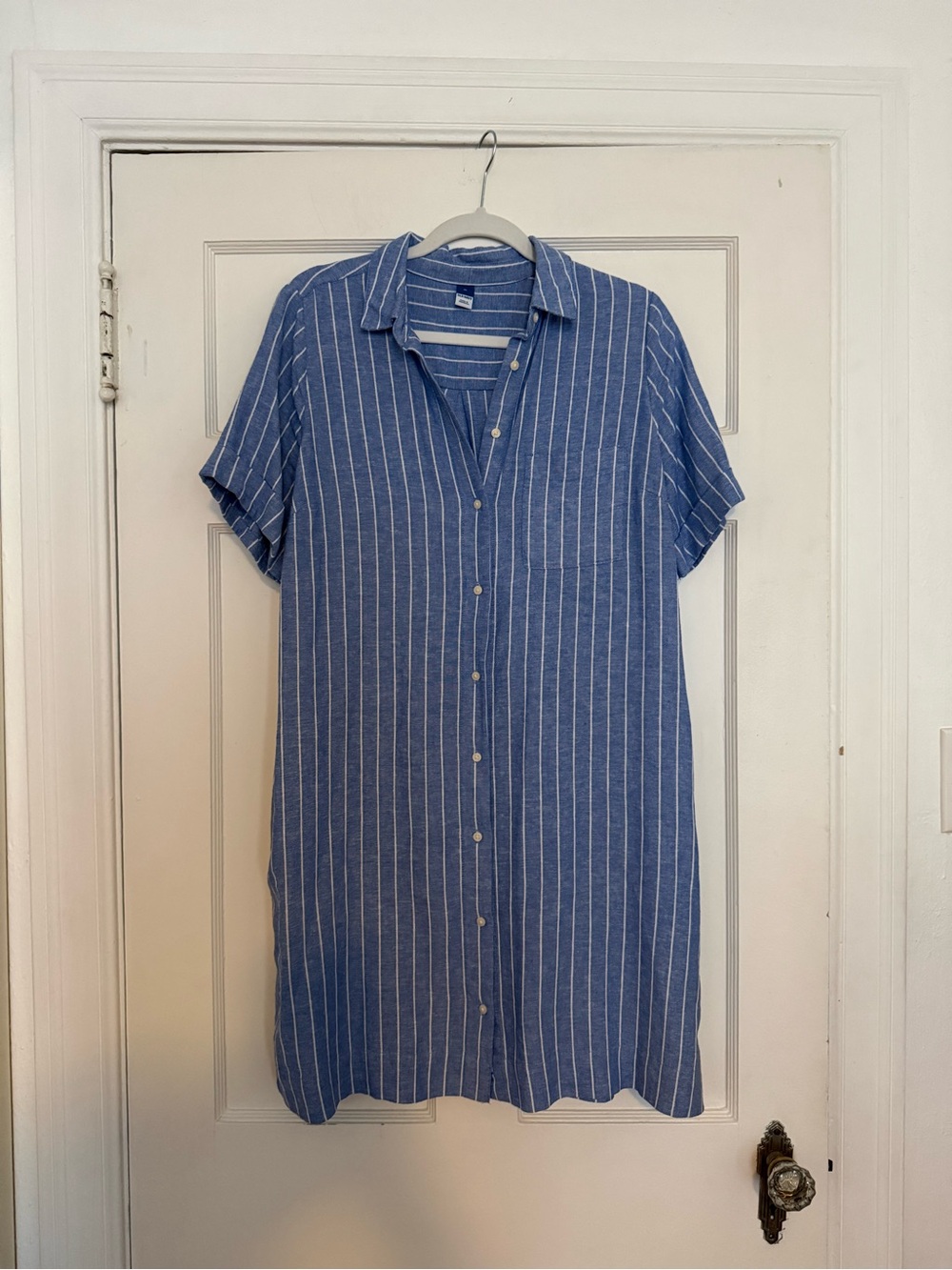 Old Navy Blue Striped Linen Button-Front Shirt Dress